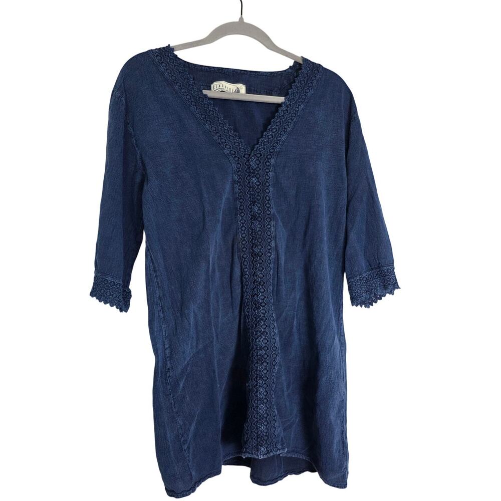 Arabella SeaSpice Lace Tunic Women's Large Blue Boho Resort Wear Flowy Beach